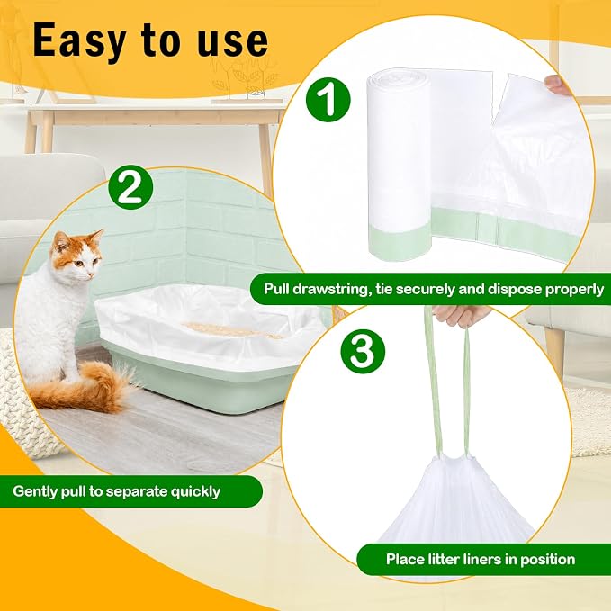 160 Count Drawstring Cat Litter Box Liners, Durable Cat Litter Bags Compatible with Cumrige & Fsitego & Fumoi & ZeaCotio Self-Cleaning Litter Box, 26"x11.8"