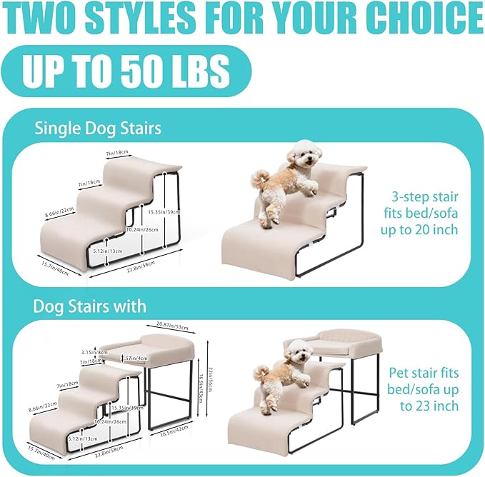 Dog Window Perch with Stairs,Pet Steps for Small Dogs &Cat,Pet Bunk Bed Dog Steps with Seat Elevated Platform Bed Indoor Dogs Ramp Ladder with Foam Upholstery