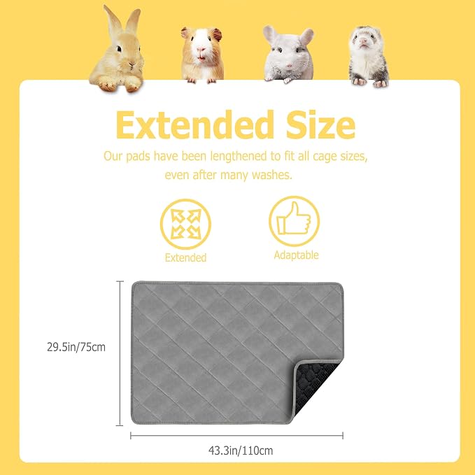 Guinea Pig Cage Fleece Liners, 43x29in Washable Rabbit Bedding for C&C 2X3 Cage, Reusable & Anti Slip & Waterproof, Absorbent Guinea Pig Pee Pad Mat for Small Animal, Rabbit, Bunny, Chinchilla