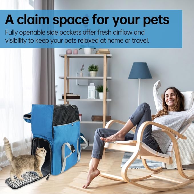 Cat Dog Backpack Carrier for Hiking Travel Portable Pet Daypack for Dog Cat Below 7kg/15.5lbs-Blue
