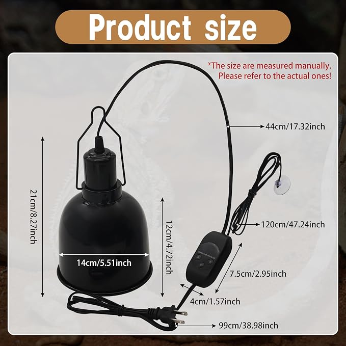 Reptile Light Fixture with Dimming Thermostat 5.5 Inch Deep Dome Infrared Reptile Heat Lamp Max 300W for Turtle Bearded Dragon Lizards Snake