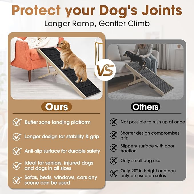 Dog Ramp for High Bed - 51.2" Long Foldable Pet Ramp for Small Large Dogs - Dog Ramps for Couch Beds Car/SUV - Pet Stairs High Traction with Buffe Platform 5 Adjustable Heights 14" to 28" Up to 150LBS