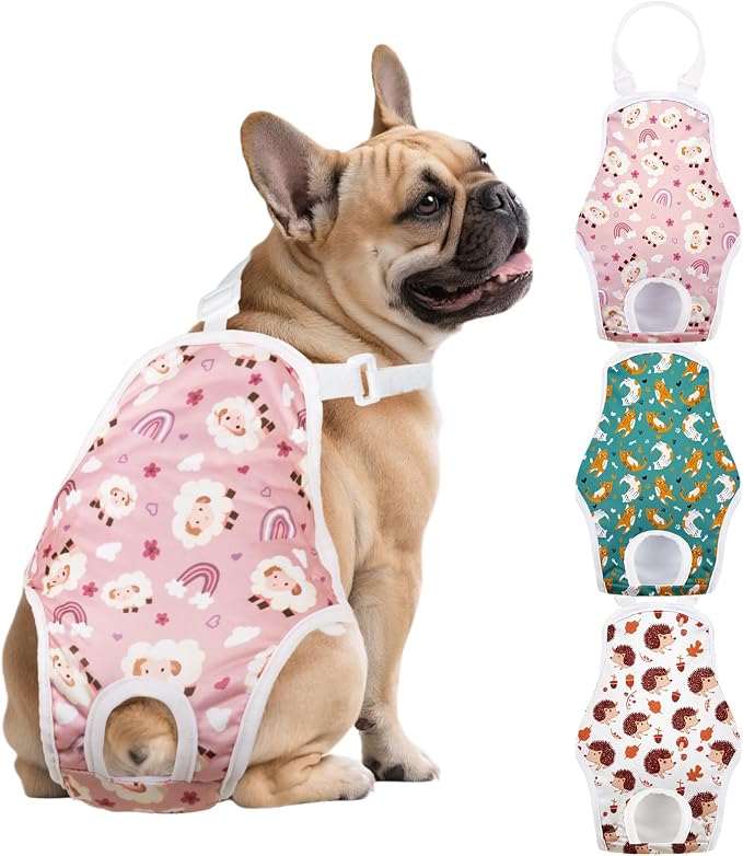 3 Pack Washable Female Dog Diapers with Adjustable Suspender, Reusable Sanitary Panties for Dogs in Heat, Leak-Proof Design for Small Dogs