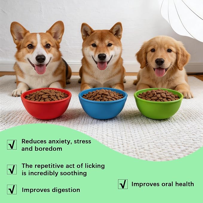 4 Pcs Dog Lick Bowl Wobble Silicone Dog Slow Feeder Bowl Lick Mat Interactive Toy Enrichment Feeder for Cat Pet Oral Health for Boredom Anxiety Relief, Calming, 4 Colors
