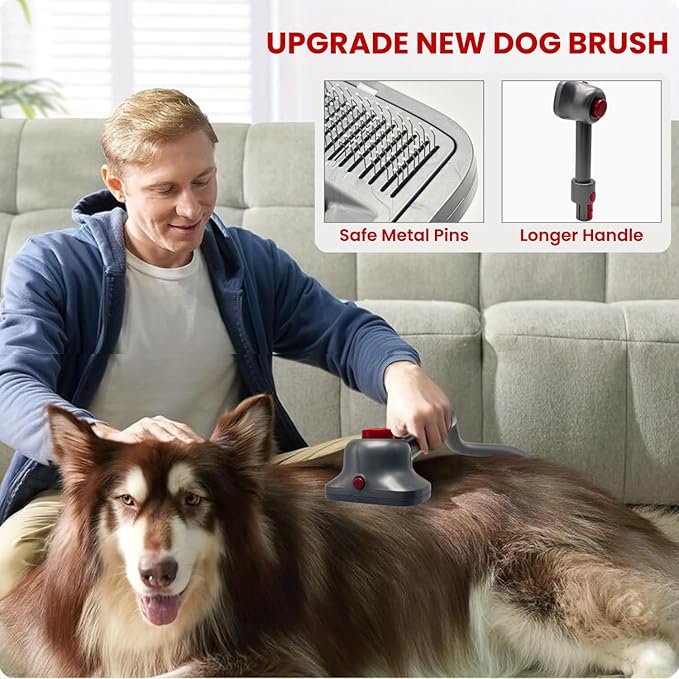 Dog Brush Vacuum Attachment for Miele Classic C1 C2 C3, Shark NV350 NV500 NV501 HV300 HV371 HV372 & Small Shop Vacs (1-1/4'' Vacuum Hose) - Pet Grooming/Removal Attachment for Dogs Cats