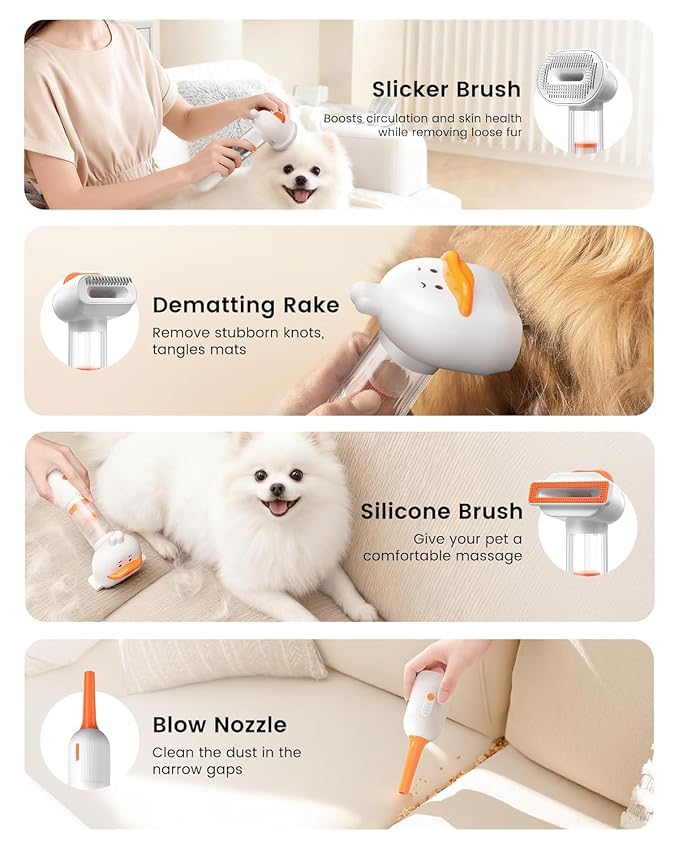 Upgraded kurtmark Vacuum Dog Brush for Shedding, 4-in-1 Self-Cleaning Slicker & Undercoat Rake, Deshedding Grooming Tool, Anti-Static, Massage & Combing All In One!