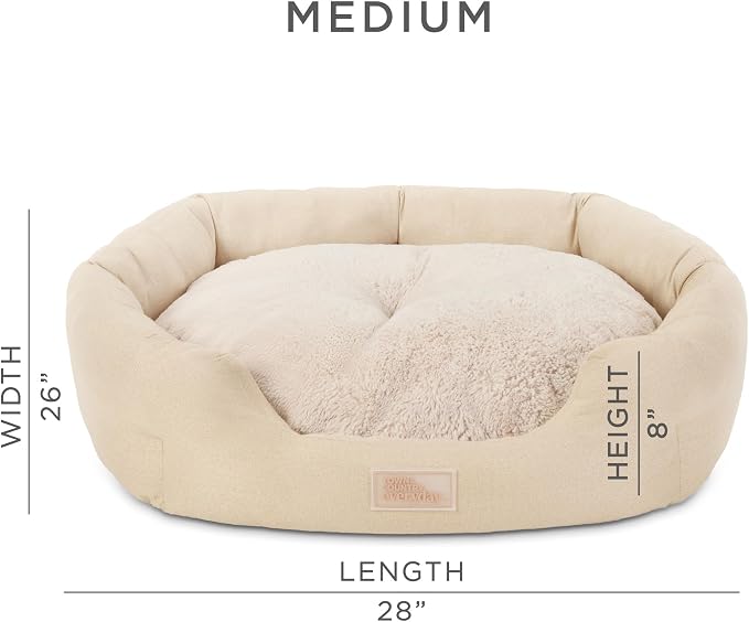 Town & Country Everyday CuddleTown Faux Linen Comfy Cozy Cuddler Pet Bed, Supportive & Calming Egg Crate Foam, Non-Slip Bottom, Machine Washable Cover, Beige, Medium 28"x26"x8"