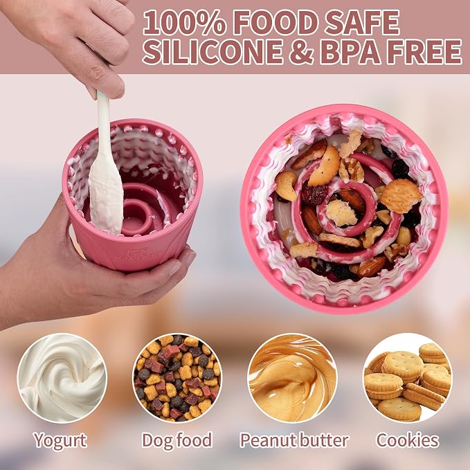 Dog Lick Bowl, Bestalk Anxiety Relief Slow Feeder Dog Lick Mat Treat Dispenser, Non-Slip Licking Bowl Enrichment Toys for Small Medium and Large Breed Dogs, BPA Free Silicone(Rose,M-L)