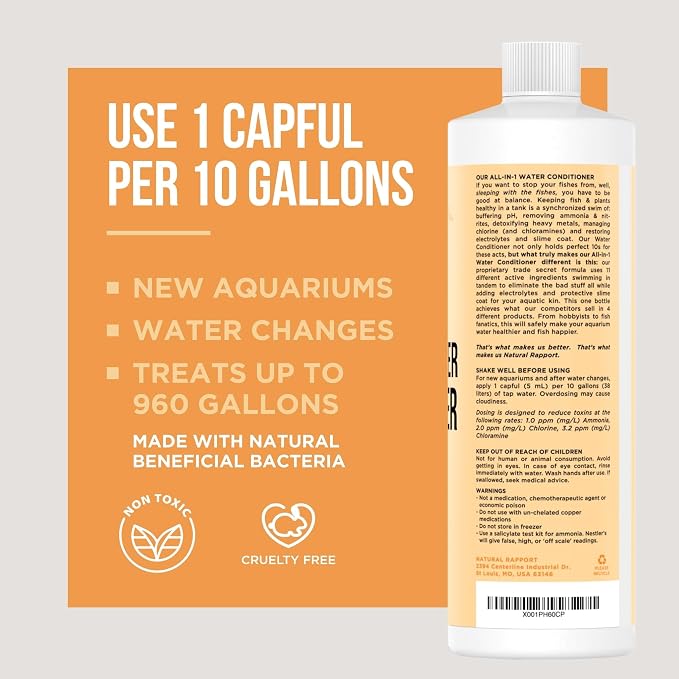 Aquarium Water Conditioner - All-in-1 Fish Tank Dechlorinator - Removes Ammonia, Nitrite, Chlorine & Chloramine, Detoxifies Heavy Metals - Freshwater & Saltwater - Treats 960 Gallons (16 fl oz)