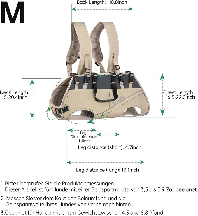 Dog Backpack Carrier for Large Dogs - Hands-Free Pet Travel Pack with 6-Point Safety System, Waterproof & Reflective Design for Motorcycle, Hiking, Surfing (Khaki Color, Medium)