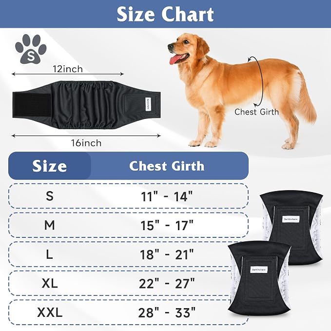 5 Pack Dog Diapers Male, High Absorbing Dog Wraps, Belly Bands for Male Dogs with Incontinence or Frequent Urination, Doggie Diapers M, Black