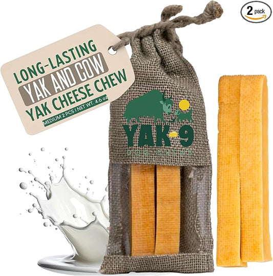 Yak9 Yak Cheese Himalayan Dog Chews | High Protein, Non Rawhide Dog Chews Long Lasting | Non GMO, Gluten Free, Grain Free | Medium Cow & Yak Milk Dog Chew, 2 PC