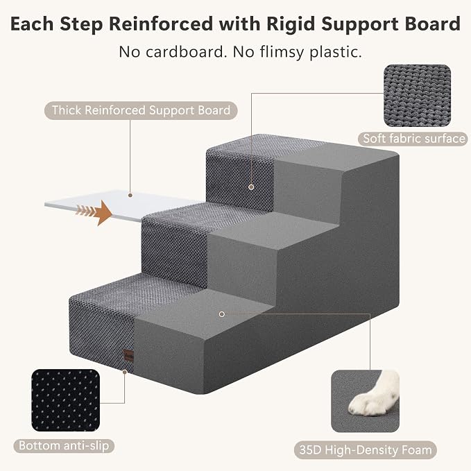 AODISMAN Dog Stairs for Large Dogs 18" H, Extra Wide Dog Steps for High Beds & Couches, 20" Wide Deep Steps, Non-Slip Dogs Ramp, 3-Step Pet Stairs, Grey