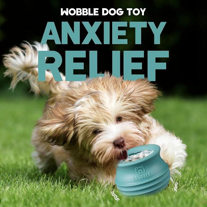 Dog Enrichment Treat Toy, Long-Lasting Wobbly Interactive Freeze Lick Toys for Dogs, Stuffable Puzzle Feeder Toy for Boredom, Silicone Treat Dispensing Chew Toy (Teal Blue,S)