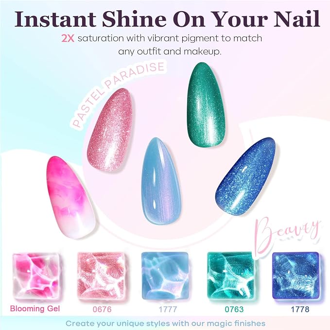 Modelones 40 Pcs Gel Nail Polish Kit, 36 Colors Dreamy Macaroon Pastel Gel Polish Colors Set Soak Off LED Soft Summer Bright Purple Pink Blue Yellow Green with Base Coat& Matte Glitter Glossy Top Coat