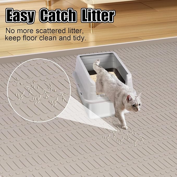 Silicone Cat Litter Mat, 47" x 35" Extra Large Litter Trapping Mat for Litter Box, Leak-Proof, Non-Slip, Kitty Litter Mats with Soft Texture for Floor, Keeping The Floor Clean (Khaki)