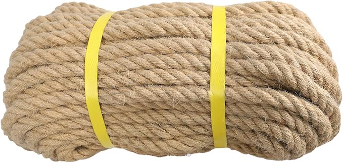 Jute Rope 3/8in100ft Natural Material Heavy Duty Jute Rope Twisted for Indoor Outdoor Crafts, Nautical, Tug of War, Railing, Hammock, Swing, Gardening