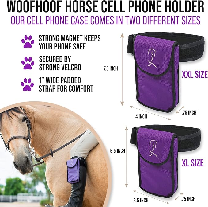 Woofhoof Equestrian Cell Phone Holder, XL Purple On The Calf/Leg Band Holster - Perfect Horse Accessories, Universal Fit, Padded Strap, Magnetic Closure, Made of Durable Nylon, Machine Washable