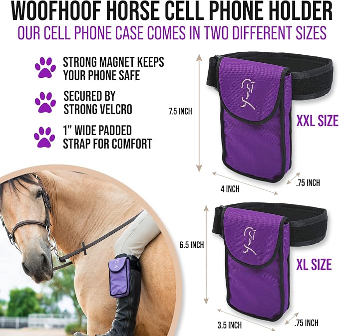 Woofhoof Equestrian Cell Phone Holder, XXL Purple On The Calf/Leg Band Holster - Perfect Horse Accessories, Universal Fit, Padded Strap, Magnetic Closure, Made of Durable Nylon, Machine Washable