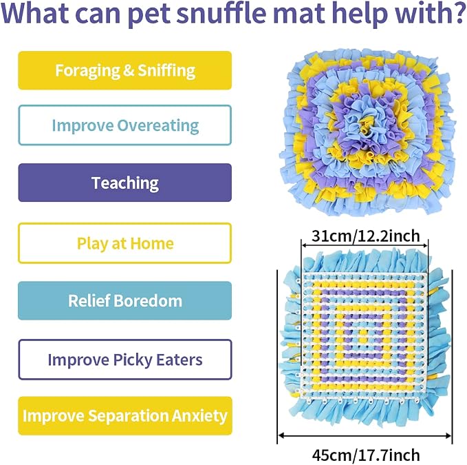LIVEKEY Dog Snuffle Mat, Feeding Mat for Dogs, Durable Interactive Puzzle Toys for Training Foraging Skills(Yellow&Blue&Purple)