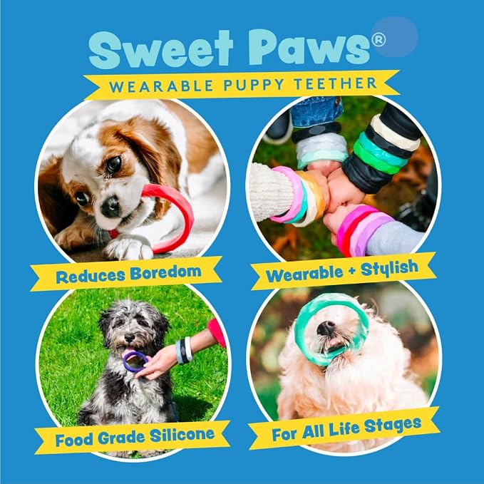 Puppy Teething Rings - 4 Pack, Bracelet Food Grade Silicone Chew Toys for Small Dogs-Medium Dog, Puppy Nipping Solution, Chew Toys for Puppies 0-6 Months - Beachy Feels