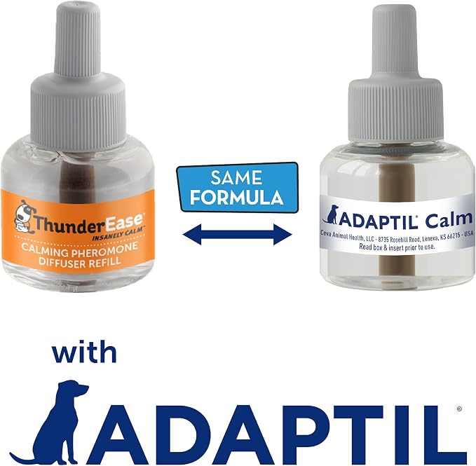 ThunderEase Dog Calming Pheromone Diffuser Refill,Powered by ADAPTIL,Vet Recommended to Relieve Separation Anxiety,Stress Barking& Chewing,and The Fear of Fireworks & Thunderstorms 60 Day,(Pack of 2)