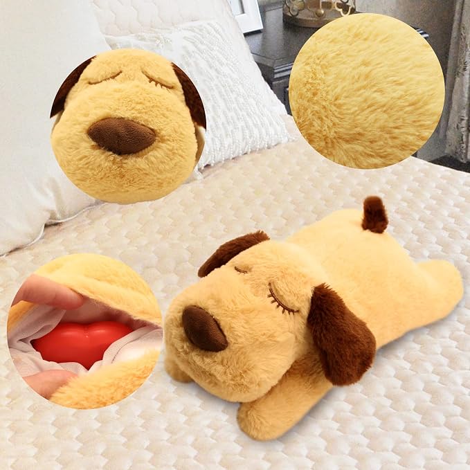 3T GROUP Puppy Heartbeat Toy for Dogs Sleep Aid Stuffed Animal with Heartbeat Toy for Puppy Essentials Pet Pillow Anxiety Relief Calming Toy(Yellow)