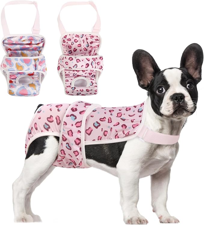 ASENKU 2 Pack Female Dog Diapers with Suspenders, Reusable Washable Puppy Panties for Small Dogs, Leak-Proof Pet Underwear for Heat Cycle & Period