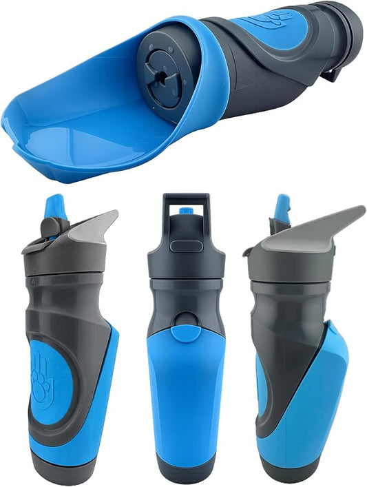 Dog Water Bottle with Bowl | Shared Hydration Bottle for Dog & Human | Leakproof, Portable for Walking, Hiking & Travel | 24 oz BPA-Free | (Blue)