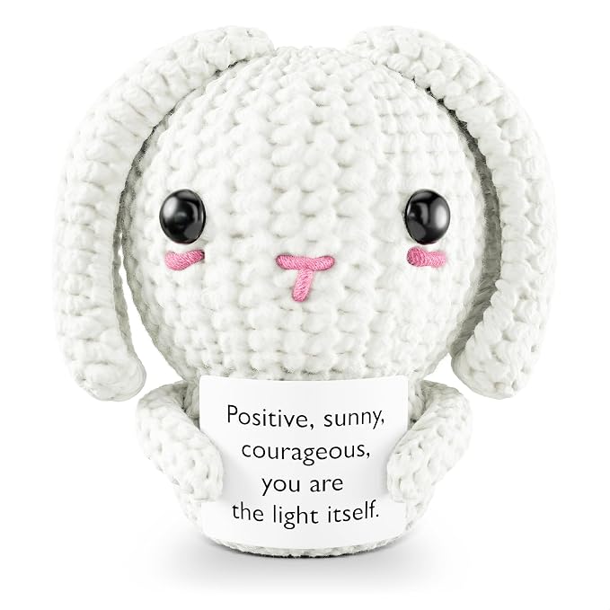 Soft Handcrafted Crochet Bunny Plush - Rabbit With Positive Message Card, Stuffed Bunny Rabbit Mini Pocket Companion for Desk Decor and Travel, Daily Cozy Gift for Mom, Grandma, Sister, Her or Friends