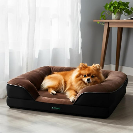 Orthopedic Egg-Shaped Sponge Dog Bed Medium Size Dog with Sides, Removable Cover and Non-Slip Bottom (Brown, 28 * 23 * 6)