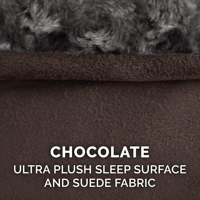 Furhaven Replacement Dog Bed Cover Ultra Plush Faux Fur & Suede Contour Luxe Lounger, Machine Washable - Chocolate, Large