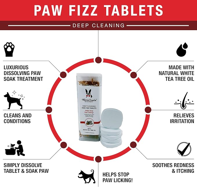 Warren London Deep Cleaning Paw Soak for Dogs – Soothes Itchy, Irritated Paws with Aloe Vera, Seaweed & Tea Tree Oil | Anti-Lick Paw Treatment | 5-Minute at-Home Spa for Dogs | 12 Fizzy Tablets