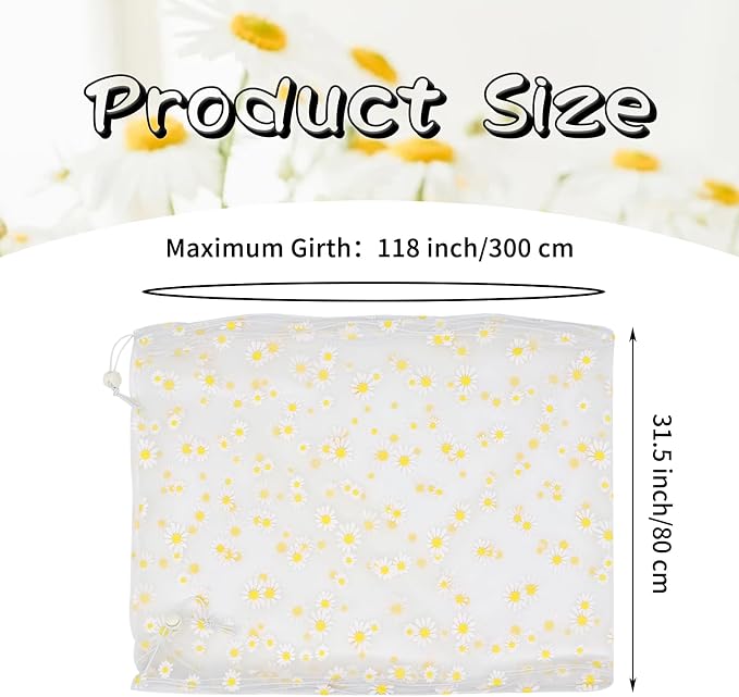 Daoeny 2PCS Bird Cage Seed Catcher, Large Bird Cage Cover, Adjustable Soft Airy Nylon Mesh, Birdcage Cover Skirt Seed Guard for Parrot Parakeet Macaw Round Square Cages (Black & White Daisy)