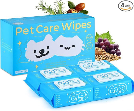 Dog Wipes Bulk 4 Pack 320 Count Unscented with Enzymes to Eliminate Odors Paw Wipes for Muddy Feet Tear Stain Wipes for Eye Gunk Gentle Hypoallergenic for Sensitive Skin