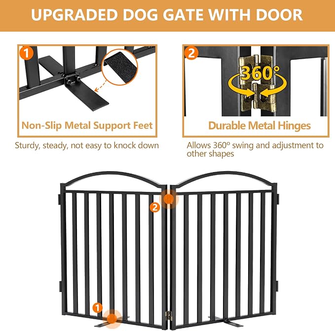 Malier Metal Freestanding Dog Gates, 32'' Height Outdoor Indoor Dog Fences, 48'' Extra Wide Pet Gate, Foldable Puppy Free Standind Tall Pet Gate for Stairs, Hallways, Doorways, Yard (Black 2 Panels)
