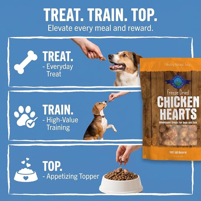 Shepherd Boy Farms Freeze Dried Chicken Hearts for Dogs & Cats - 100% Natural, Single-Ingredient Dog Treats & Cat Treats, High-Protein Organ Meat, Grain Free, Made in USA, 8oz