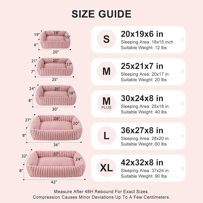 FURTIME Dog Bed for Small Dogs, Washable Orthopedic Dog Bed with Removable Cover, Rectangle Soft Calming Sleeping Puppy Bed Durable Pet Cuddler with Anti-Slip Bottom