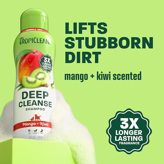 TropiClean Deep Cleansing Dog Shampoo, Powerful Odor Control, Puppy Safe, Made in The USA, Cat Friendly, 20oz.