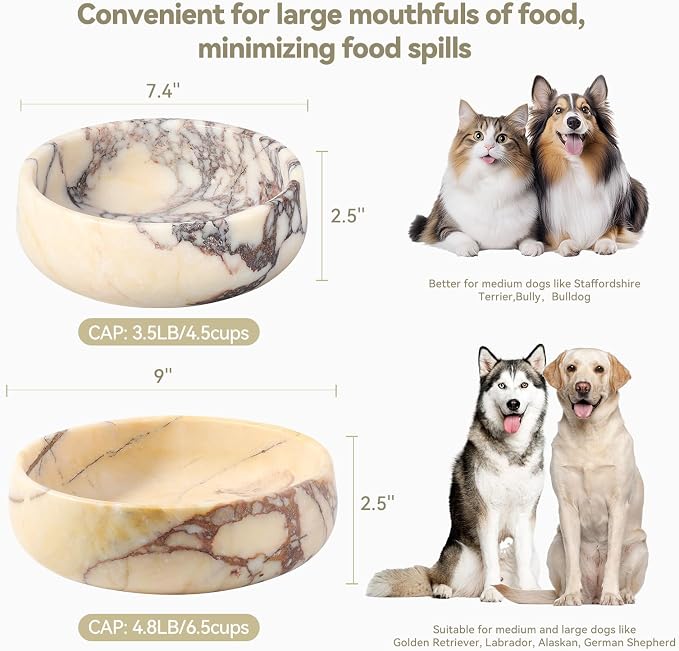 Karibiber Calacatta Marble Dog Bowl, 6lbs Weighted Dog Food Bowl, Non-Slip Large Heavy Water Bowls, Cute Purple Stone Food and Water Dish for Large Dogs, Natural Marble, Easy to Clean, Holds 6 Cups