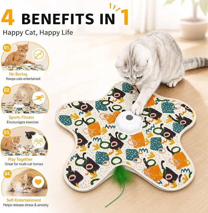 Terion Interactive Cat Toys for Indoor Cats Rechargeable Automatic Touch Activated Hide and Seek Kitten Toys for Bored Adult Cats Moving Concealed Feathers Real Mouse Squeaky Exercise Toys Kicker
