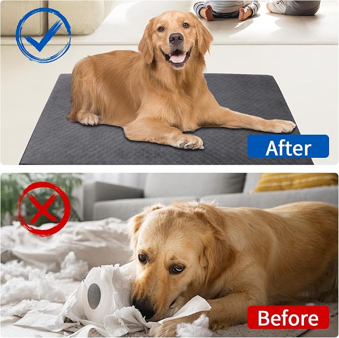 Indestructible Dog Beds, Enhanced Quilted Chew Proof Dog Crate Pad for Aggressive Chewer, Washable Cover Dogs Mat for Crate, Non-Skid Kennel Pad, Durable Pet Bed for Puppy (Gray, 23"x18")