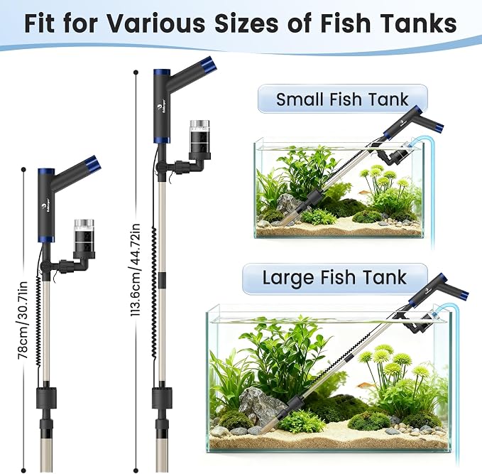 fishkeeper Electric Fish Tank Cleaner – 8W Rechargeable Aquarium Cleaning Tools with Gravel Vacuum, 213GPH Automatic Water Changer with Debris Cleaning & Sand Washing for Freshwater Saltwater Tanks