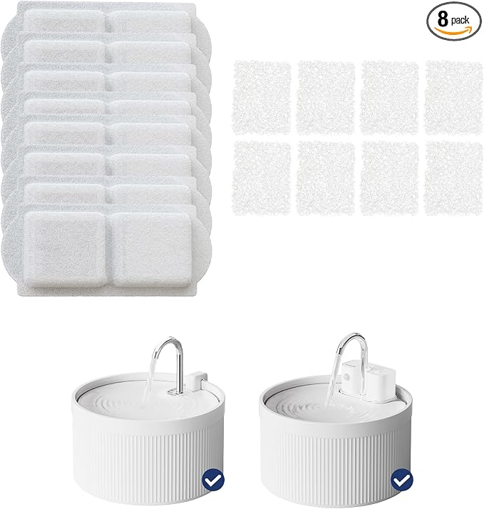 Replacement Filters for PawsPik Ceramic Dog & Cat Water Fountains, 8 Count