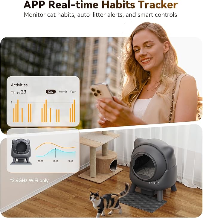 Automatic Litter Box, FEELNEEDY Self Cleaning Litter Box, Odor Control Robot, Cat Ears Design, 65L APP Real-Time Monitor, Cat Litter-Boxs for Multiple Cats, Safety Sensors, with 1 Trash Bag