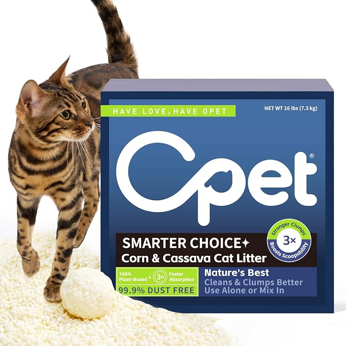 OPET Tapioca Cat Litter Pellets,Quick Clumping Kitty Litter,Dust Free Low Tracking,Superior Odor Control,Natural Plant-Based Cassava,Flushable Pet Litter for Multi-Cat,Kittens,16 lb