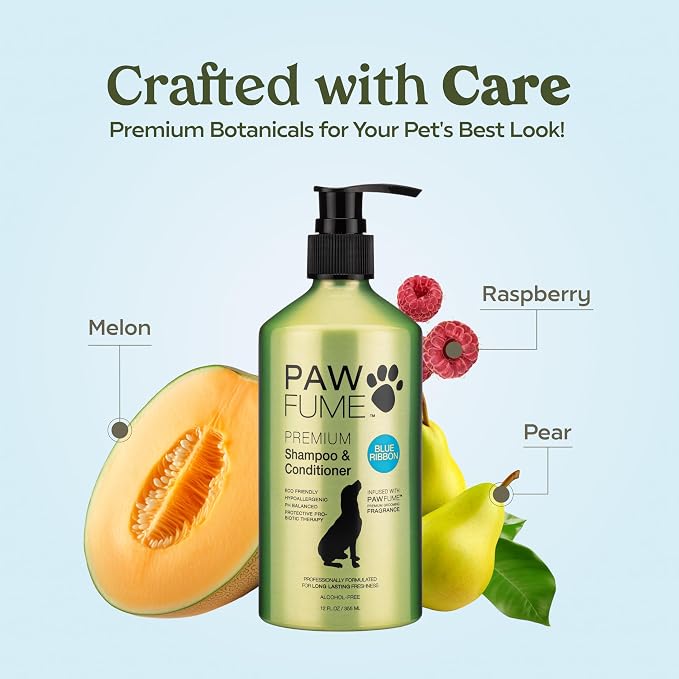 PAWFUME Dog Shampoo and Conditioner, Blue Ribbon, 2-Pack – Nourish & Detangle for a Silky Soft Coat – Probiotic, Deep-Cleaning, pH-Balanced Formula – Puppy Shampoo and Conditioner for All Breeds