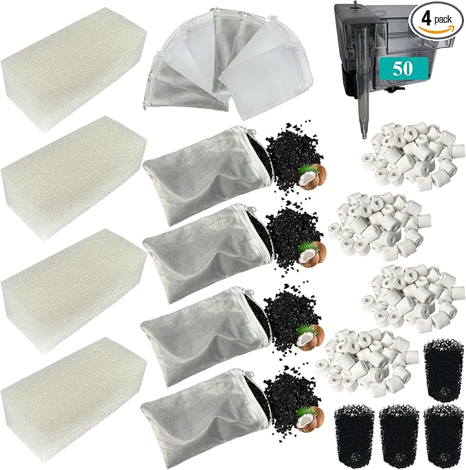 4 Set Three-Stage Filters Replacement Media Kit for AquaClear 50 Power Filter, Fish Tank Filter for 20-to-50 Gallon Aquariums