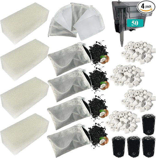 4 Set Three-Stage Filters Replacement Media Kit for AquaClear 50 Power Filter, Fish Tank Filter for 20-to-50 Gallon Aquariums