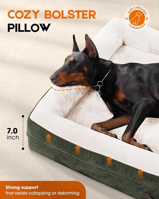 Upvilla Large Orthopedic Dog Bed, Four-Sided Cushioned Egg-Shaped Foam Dog Sofa, Waterproof Removable Cover, Pet Sofa Bed with Non-Slip Base, Large Pet Bed,Green